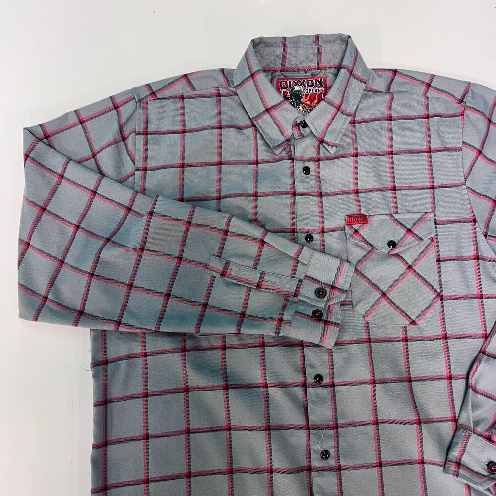 Dixxon Flannel Co Smoke Eater L Gray Red Plaid Long Sleeve Snap Flannel Shirt